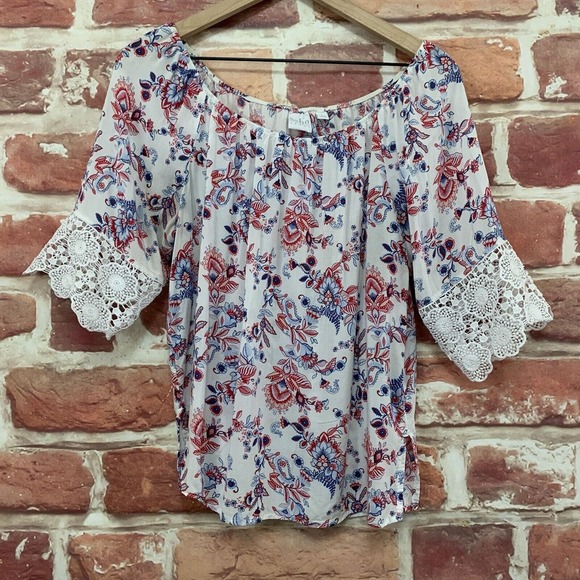 Soho New York & Company Women's Top Shirt Small Multicolor Boho Floral Popover - Picture 1 of 8